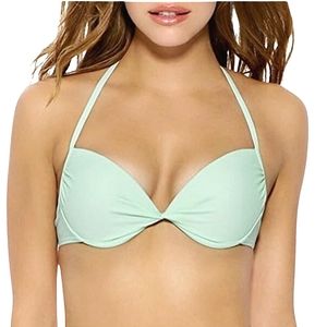NWT Hot Water Juniors Beach Bound Push Up Bikini Top Mint Green Size Lar…